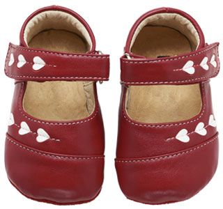 Little girls' Mary Janes - red with white hearts