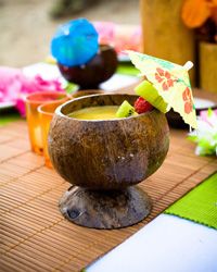 Luau birthday party coconut cups