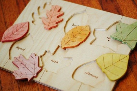 Handmade wooden leaf puzzle