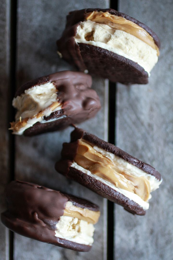 Chocolate Dipped Peanut Butter Oreao Mocha Ice Cream Sandwich at Half Baked Harvest