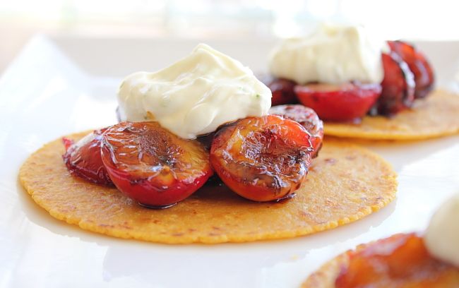 Grilled Plum Tostada recipe via Scarletta Bakes