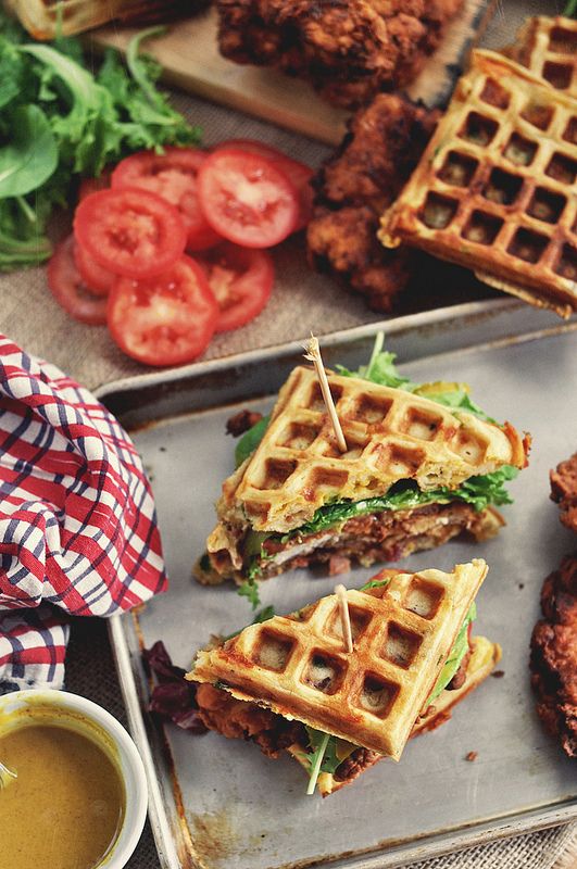 Fried chicken and waffle sandwich on Cool Mom Picks