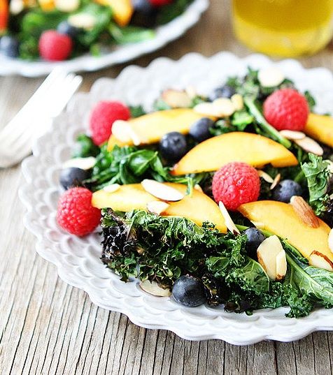 Grilled Kale Salad with Berries and Nectarines from Two Peas and Their Pod