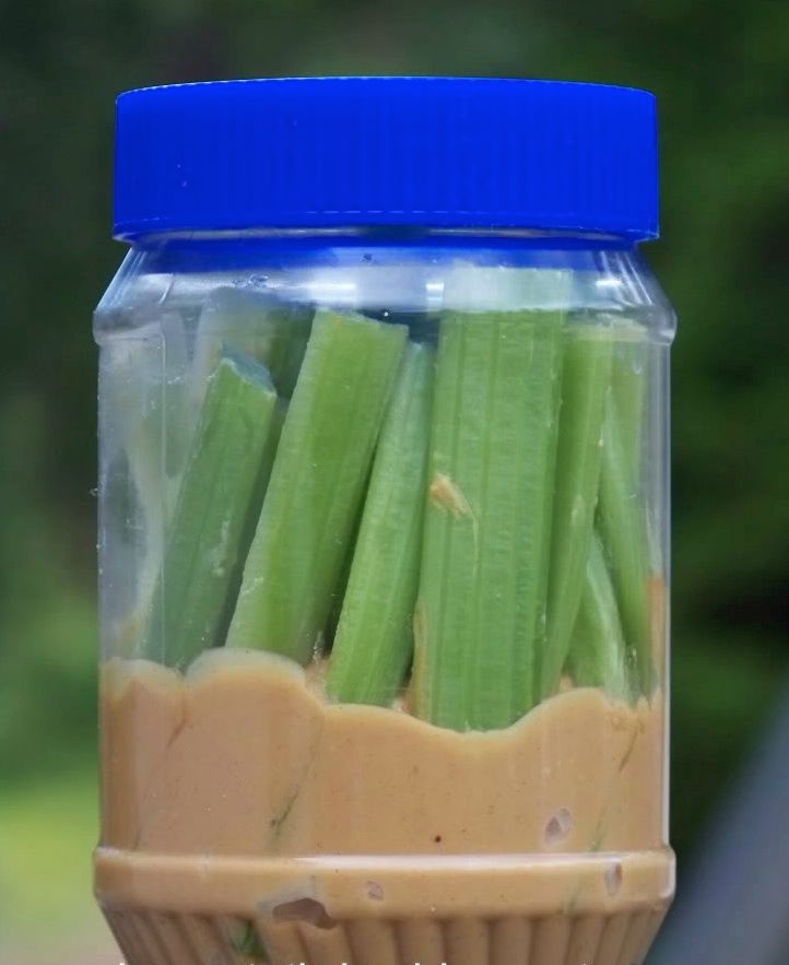 Travel snack ideas on Cool Mom Picks: Celery + peanut butter jar