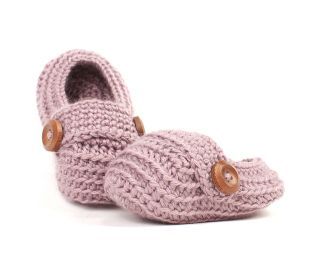 Pink handmade baby booties by KKI at Cool Mom Picks