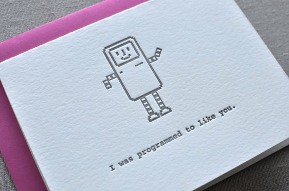 I was programmed to like you Valentine's Day card
