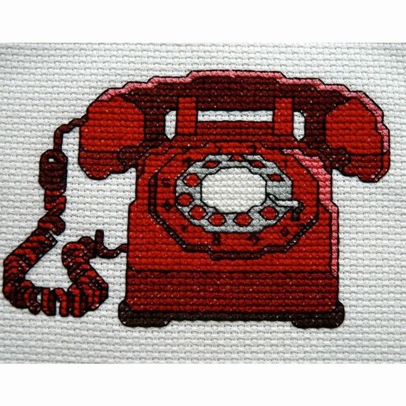 Red rotary phone cross stitch