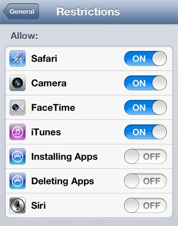 iPod Touch Restricted Settings