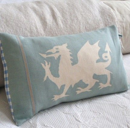 duck egg and ivory dragon cushion