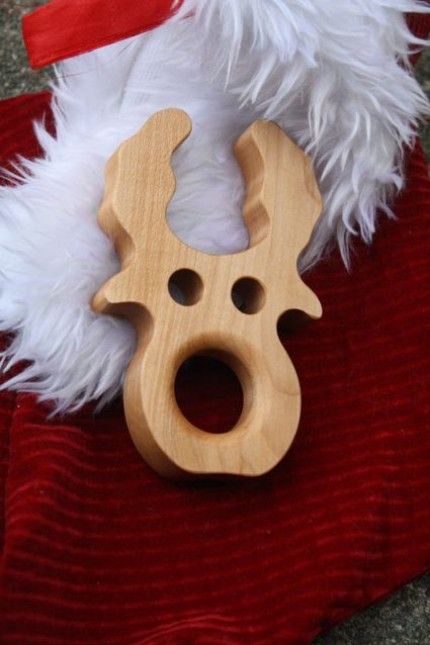Reindeer shaped wooden teething toy