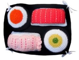Hand knit baby rattles - sushi