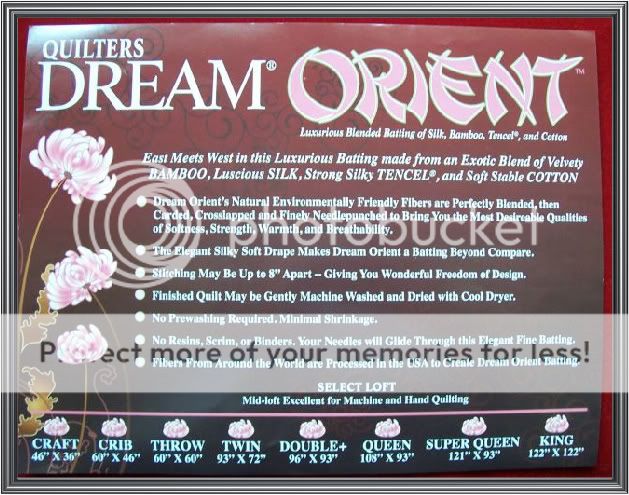 QUILT BATTING Quilters Dream ORIENT Bamboo/Silk 14 Throw Size 60x 60 